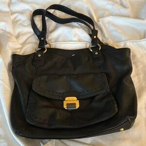 B makowsky Black Leather Animal Print Shoulder Bag